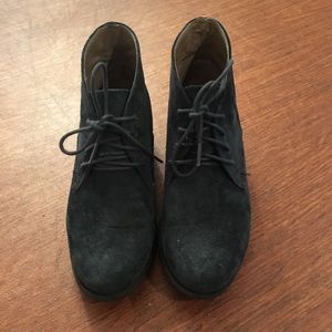 Navy Suede White Mountain Booties with Tie Front